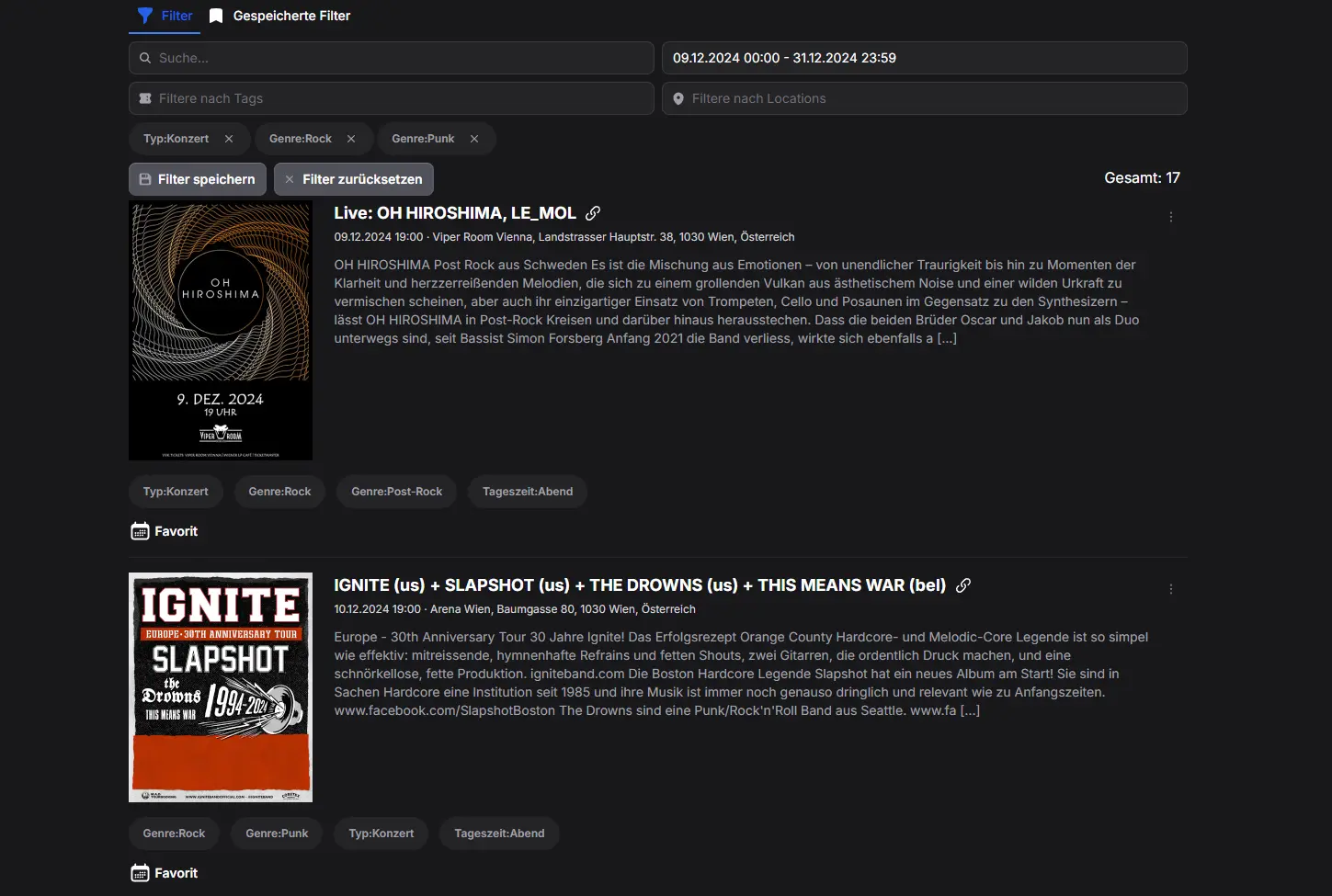EventSpotter - Filter nach Punk und Rock Konzerten