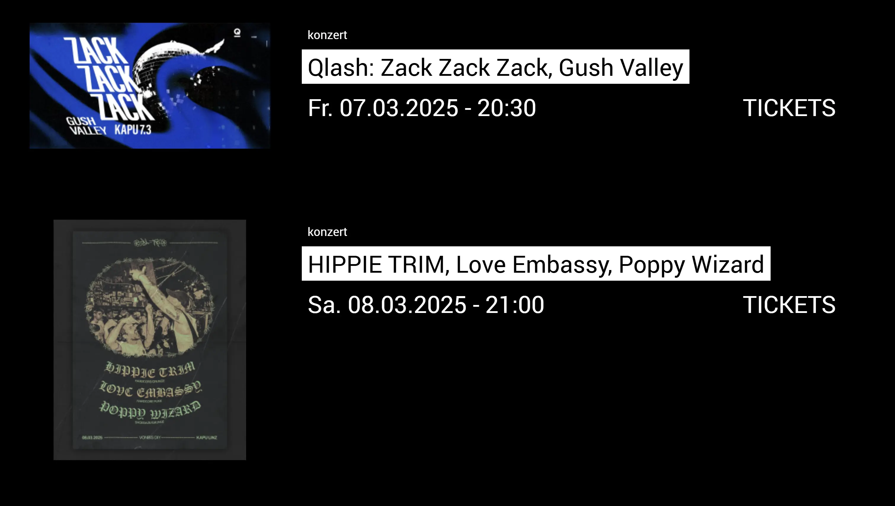 Übersichtsseite KAPU Events